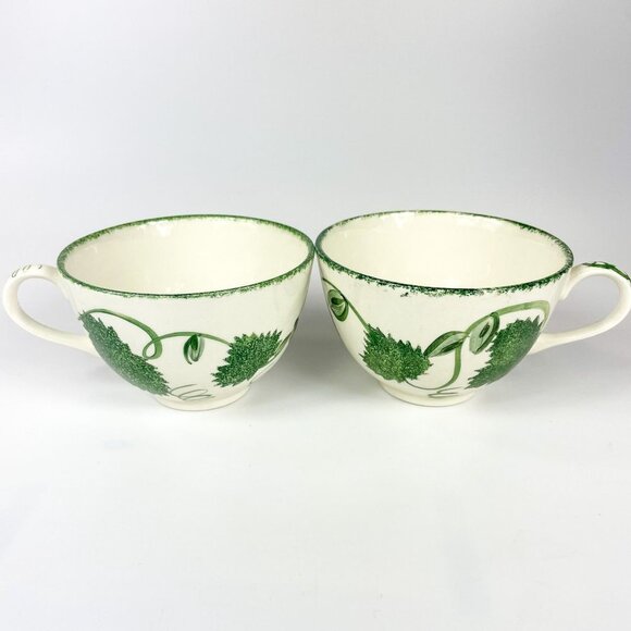 Poole Pottery Green Leaf Breakfast Cup and Saucer 2 sets - Picture 10 of 13